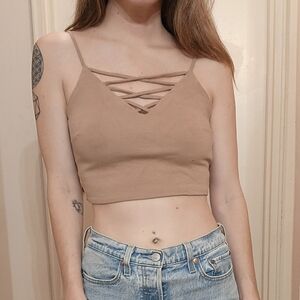 Forever 21 Beige Medium Crop Tank-Top